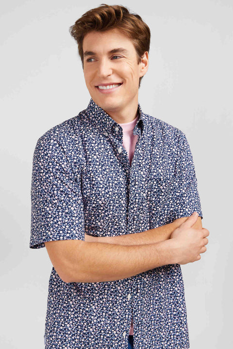 Navy blue shirt with exclusive floral print - Image 3