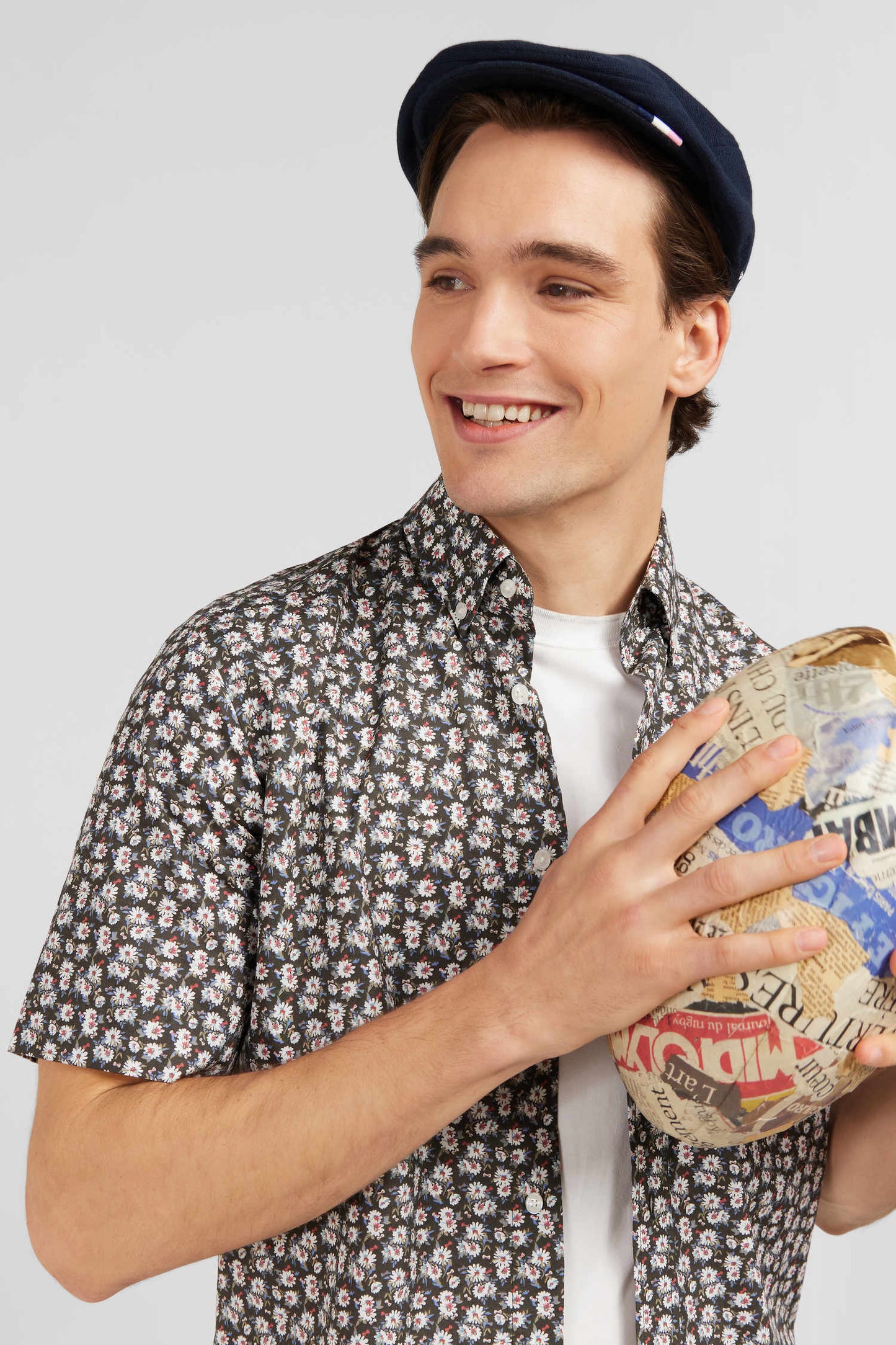 Khaki shirt with flower print