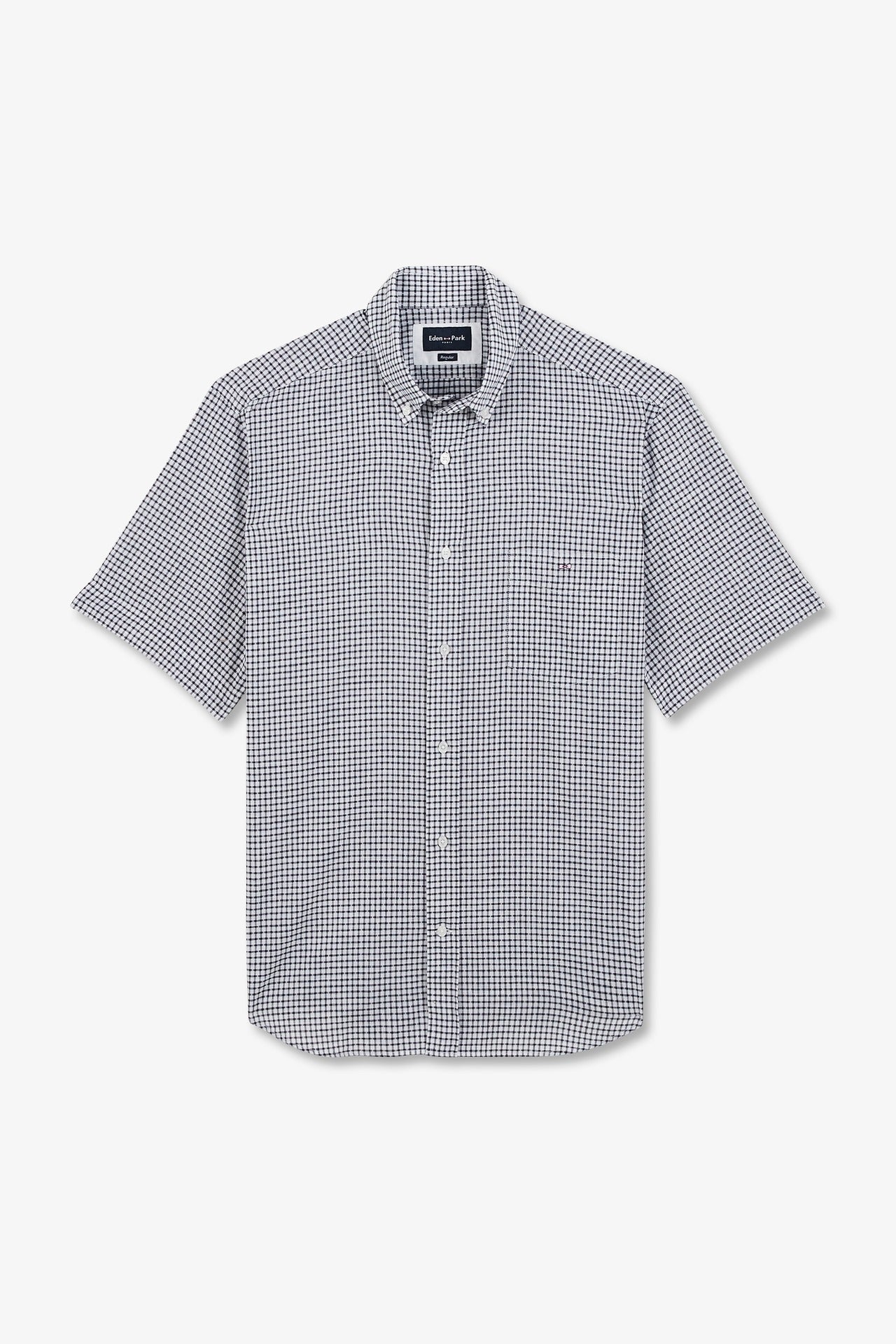 Dark blue cotton dobby checked shirt
