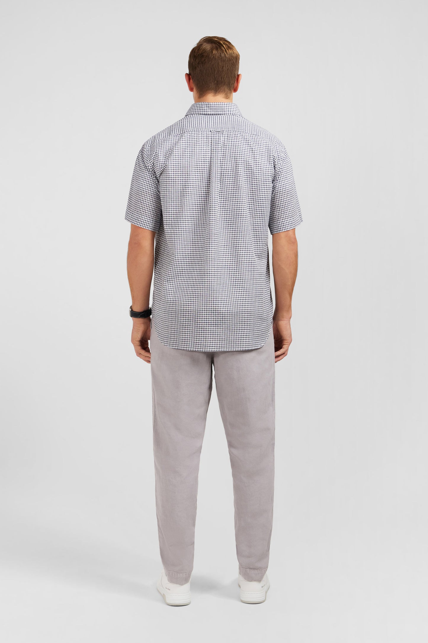 Dark blue cotton dobby checked shirt