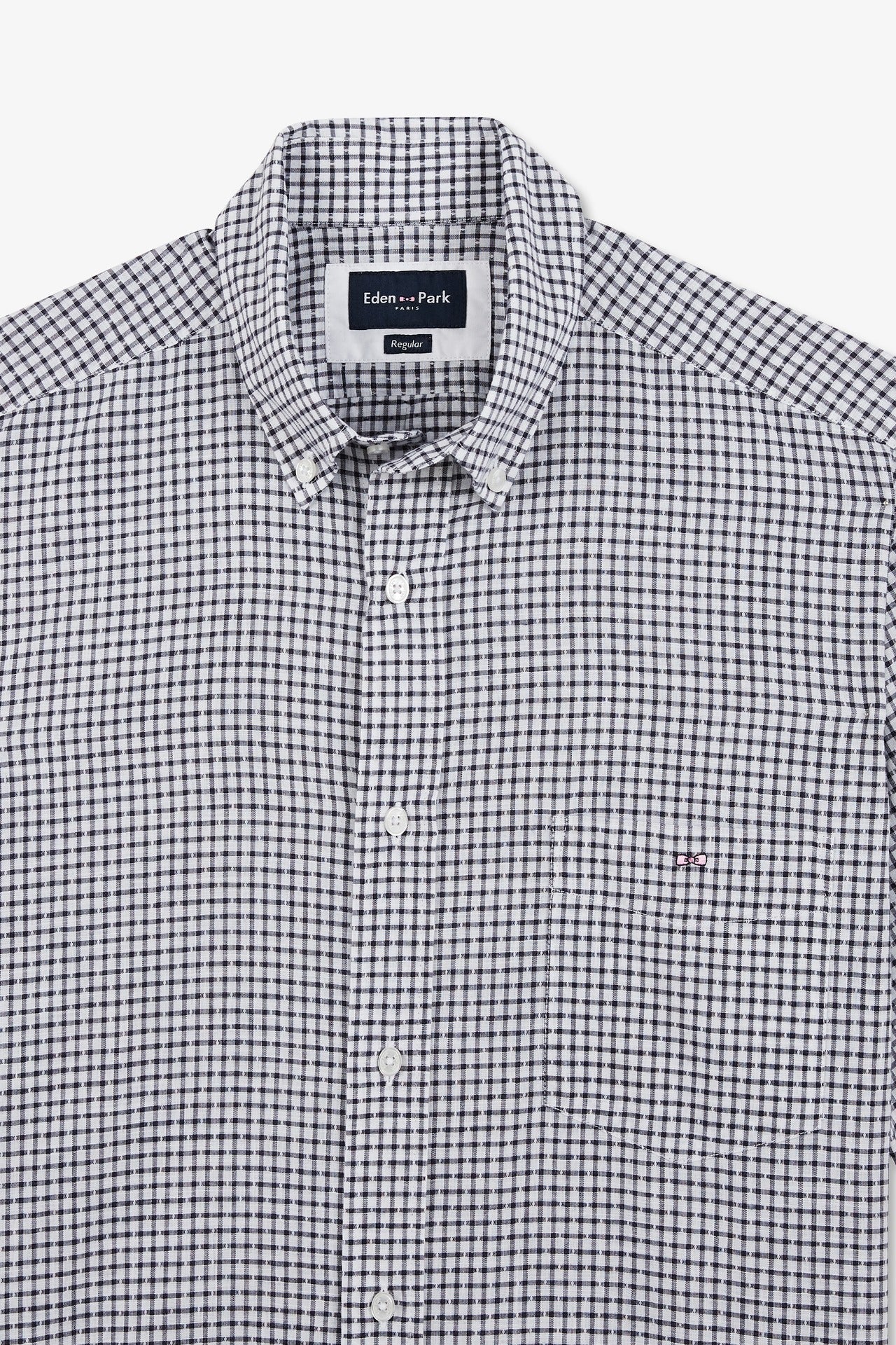 Dark blue cotton dobby checked shirt
