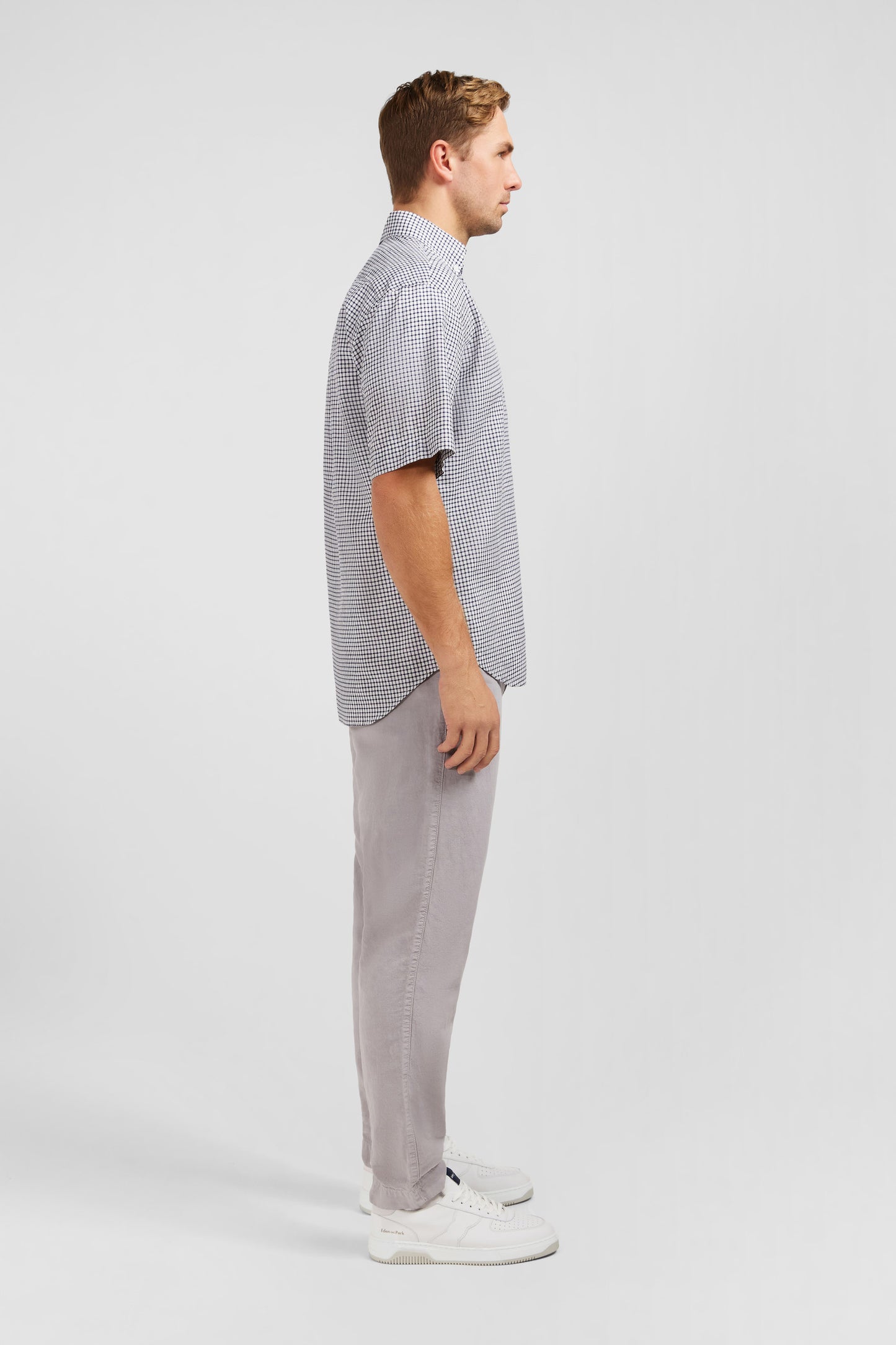 Dark blue cotton dobby checked shirt