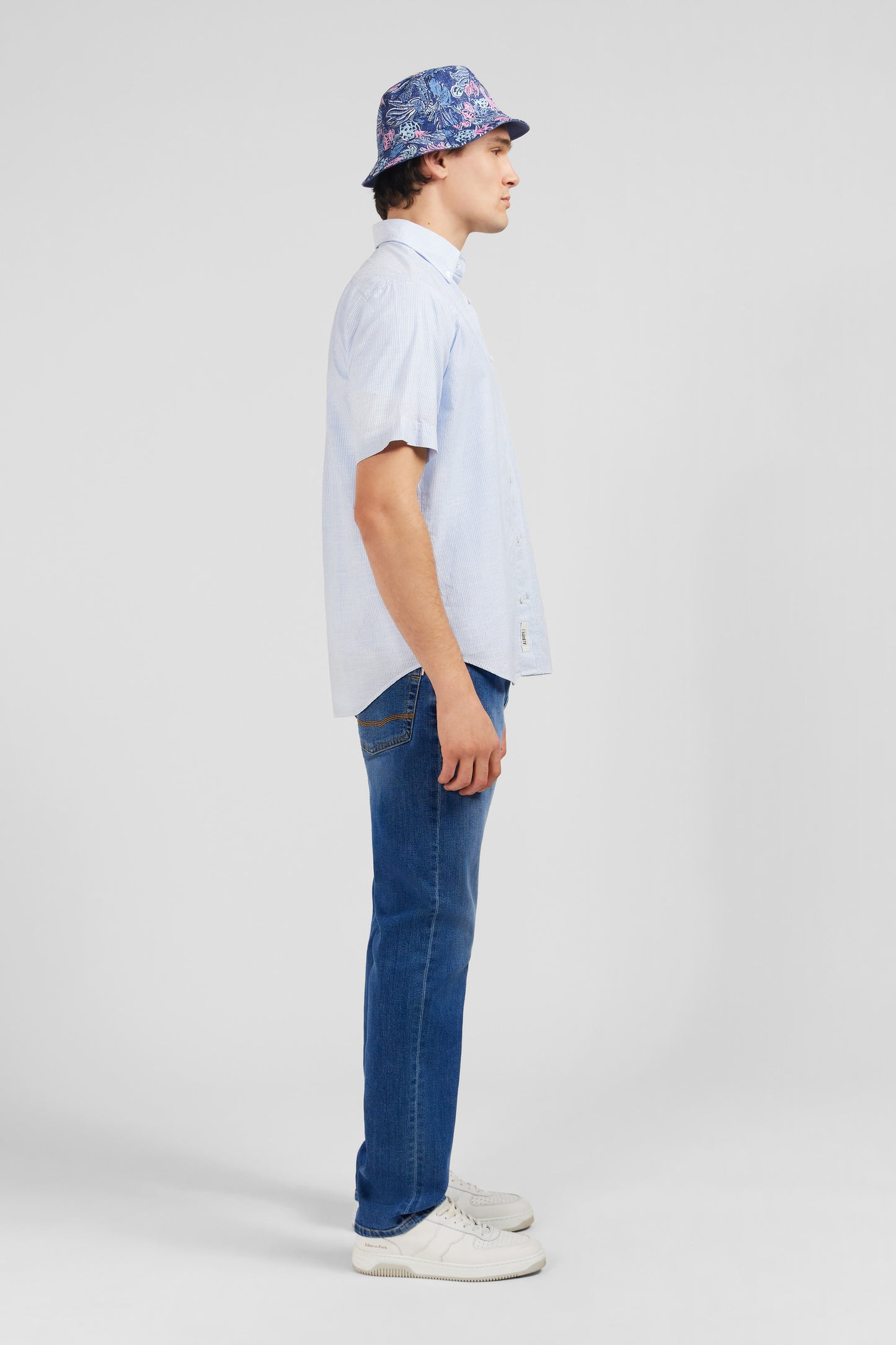 Blue striped shirt in cotton dobby