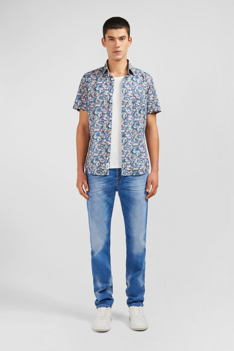 Blue shirt with exclusive floral print - Image 1