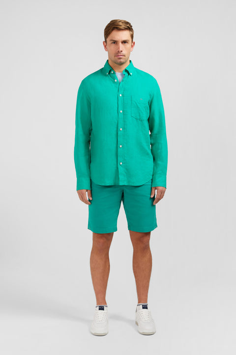 Chemise unie verte en lin - Image 1