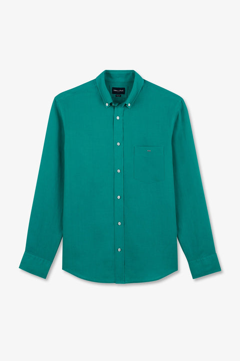 Chemise unie verte en lin - Image 2