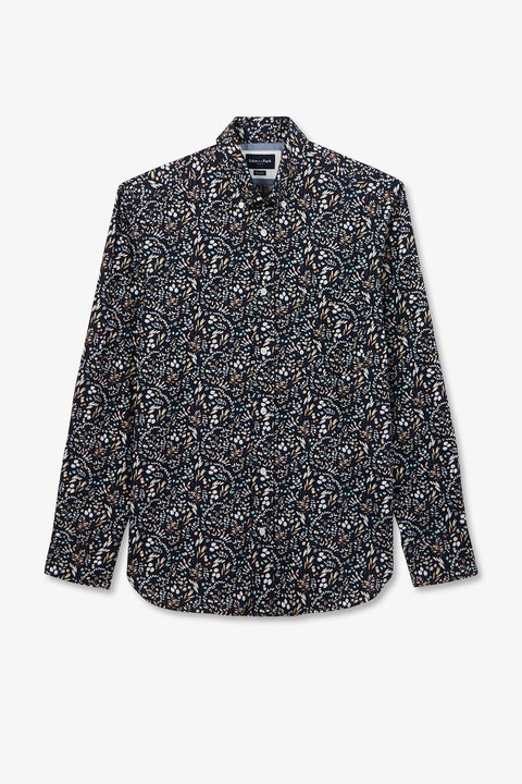 Chemise en popeline bleu foncé imprimée feuillage - Image 2