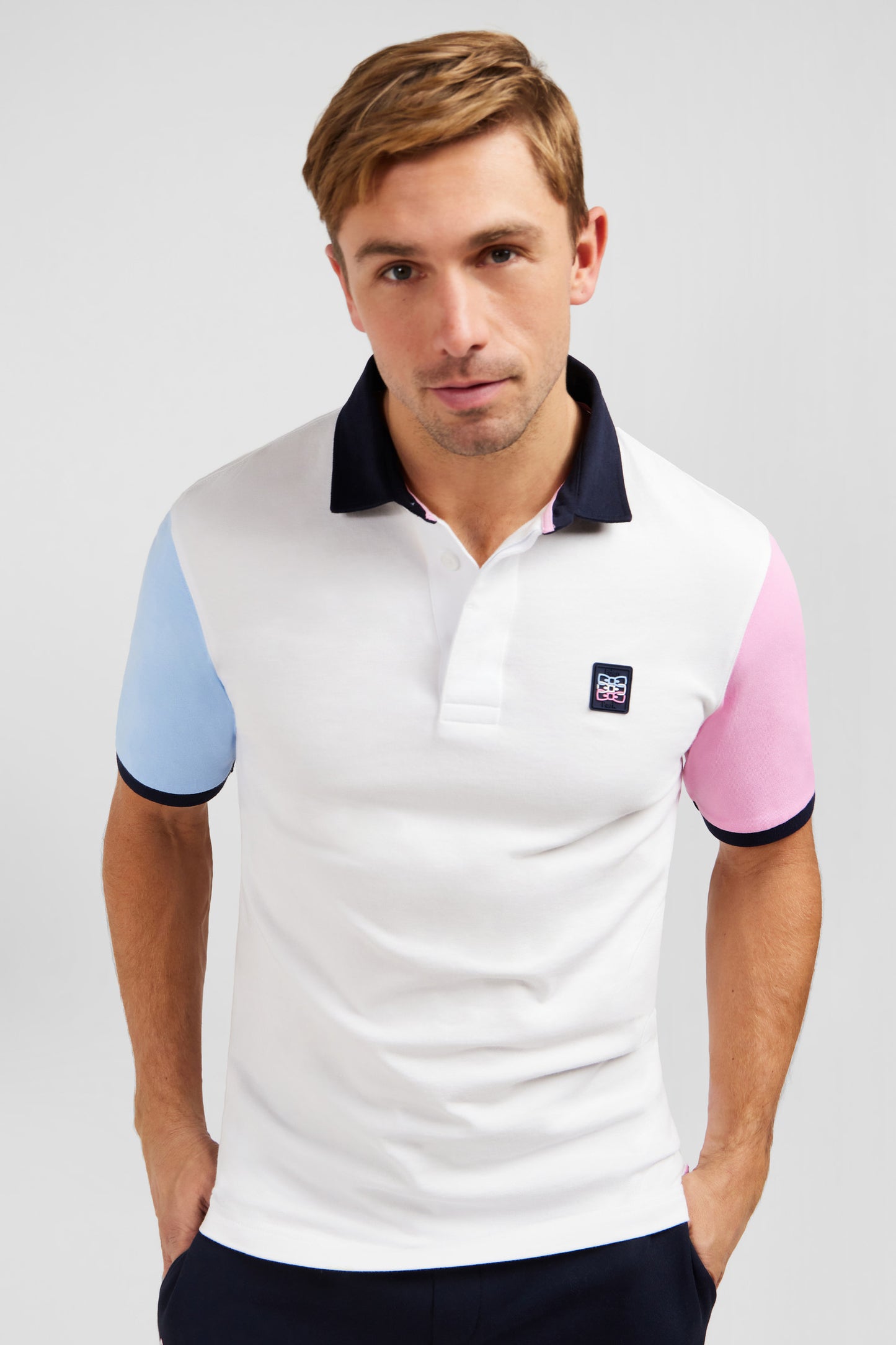 White colour-block polo shirt