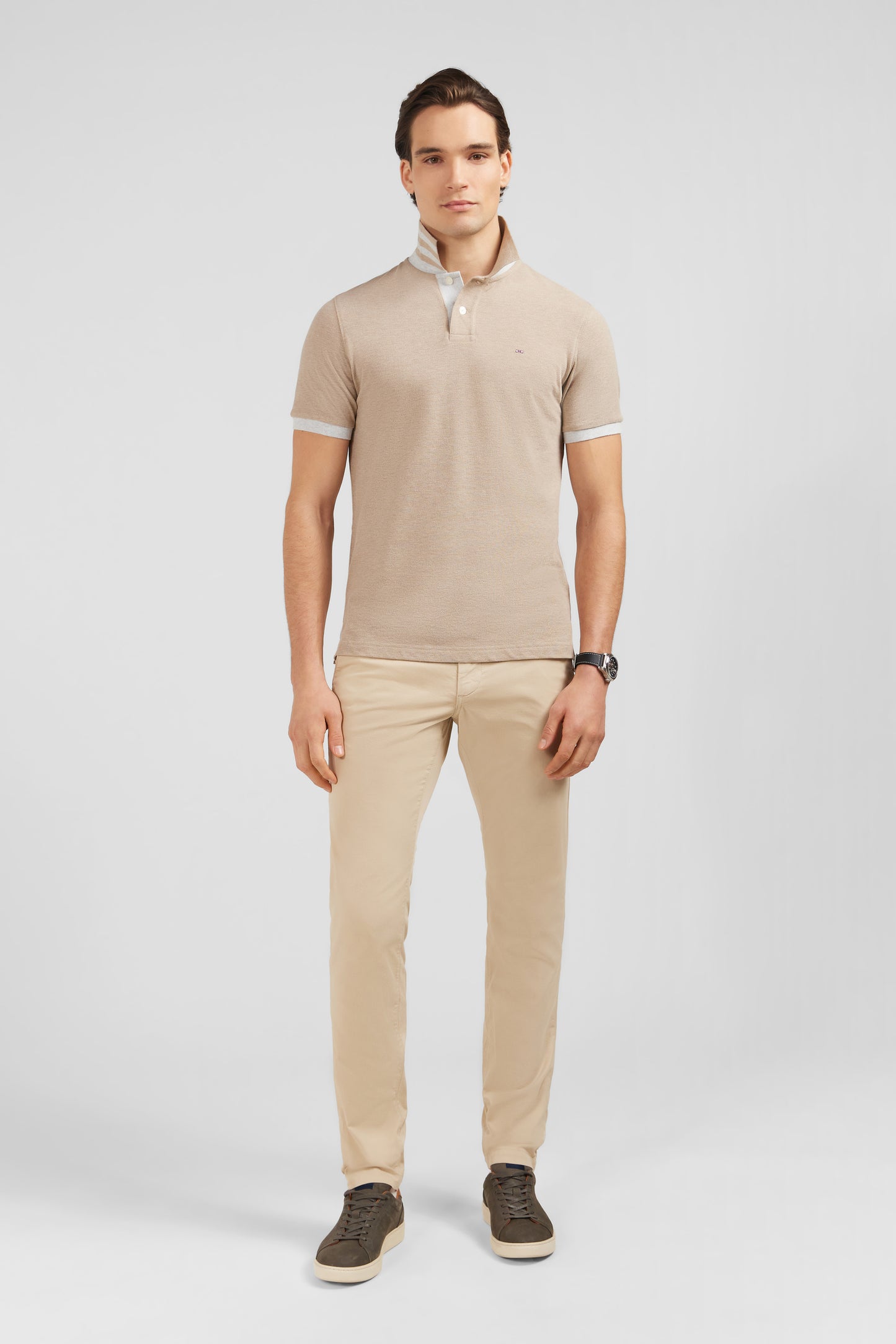 Beige short-sleeved polo shirt