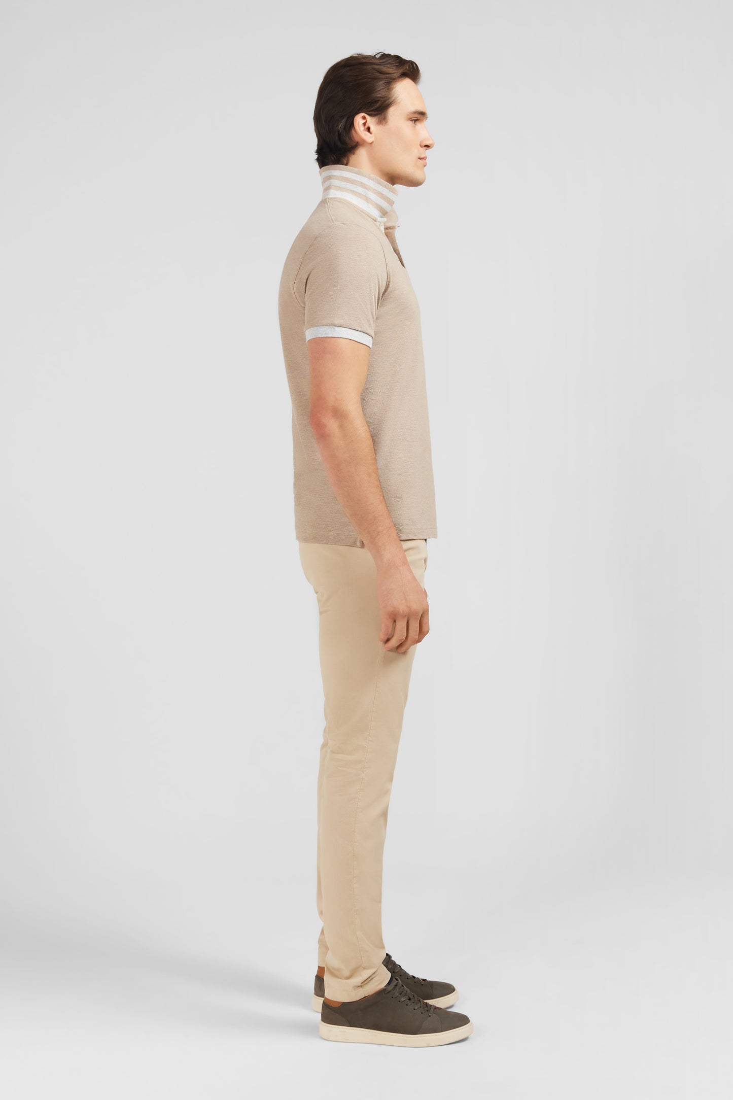 Beige short-sleeved polo shirt