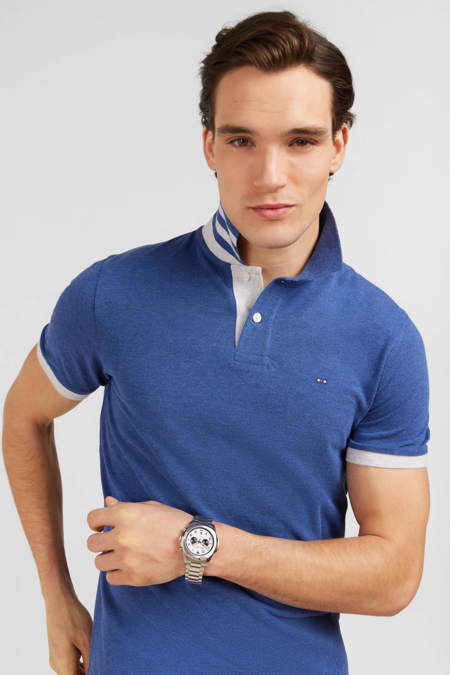 Blue short-sleeved polo shirt