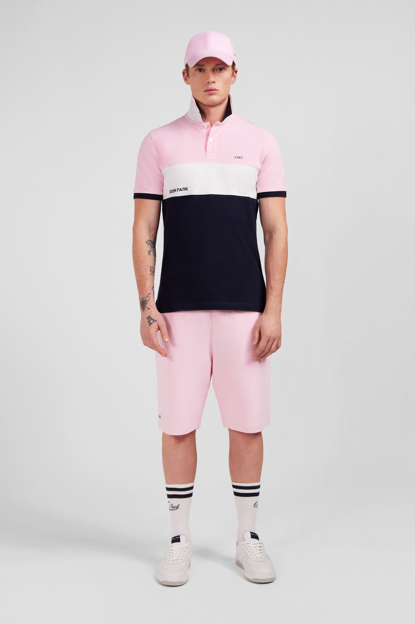 Polo colorblock rose à manches courtes