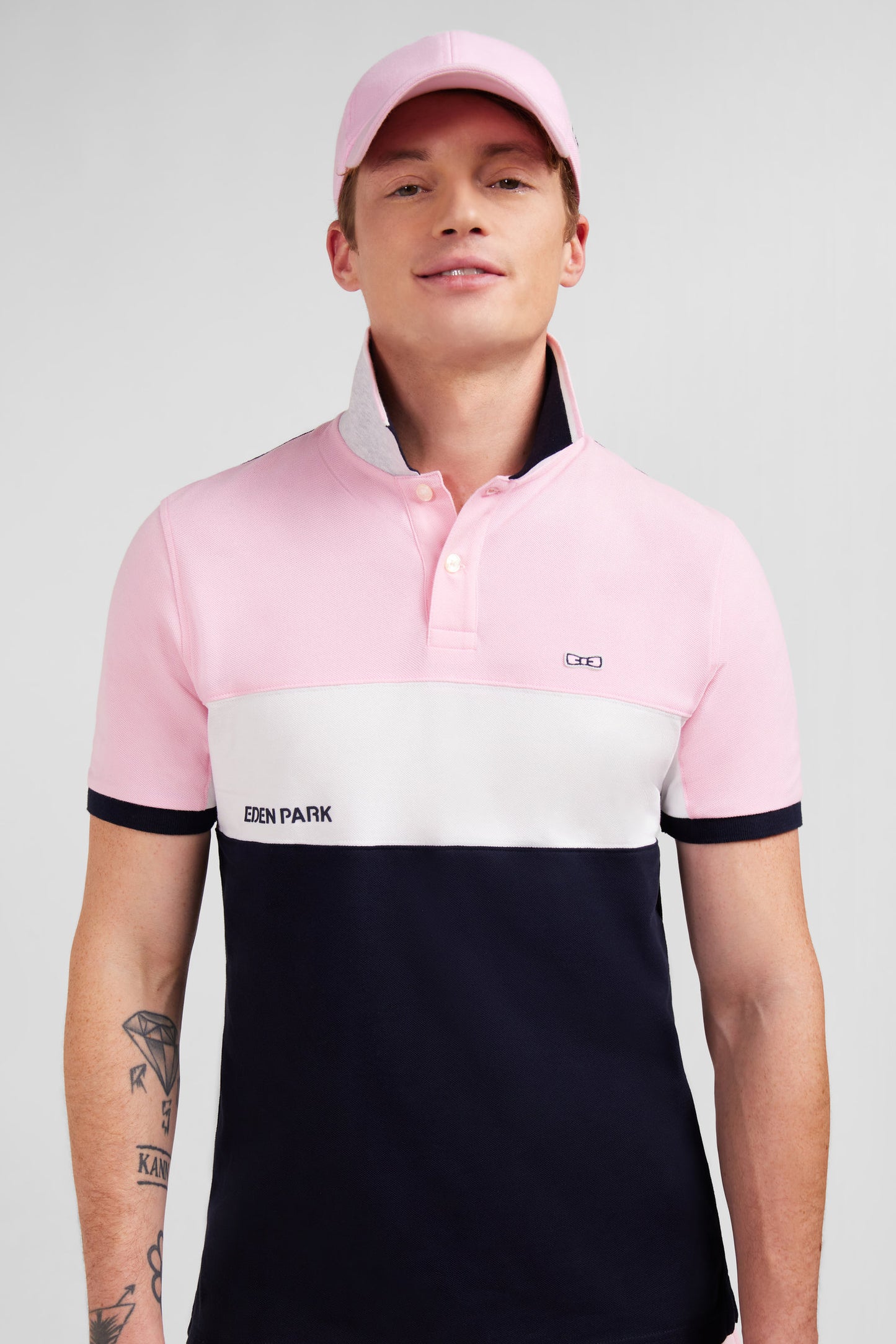 Polo colorblock rose à manches courtes