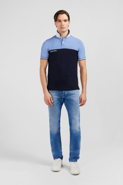 Polo colorblock bleu à manches courtes - Image 1