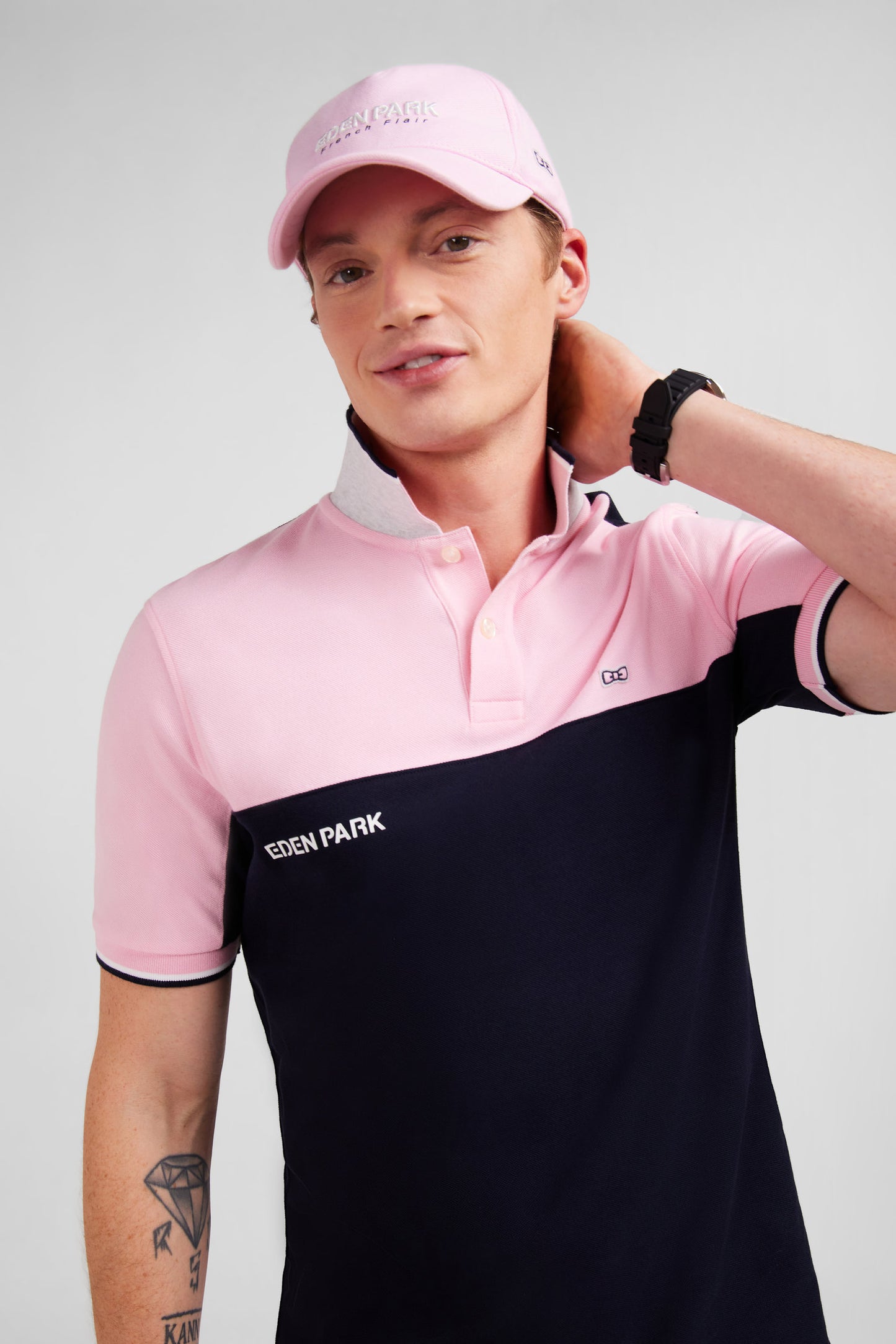 Polo colorblock rose à manches courtes