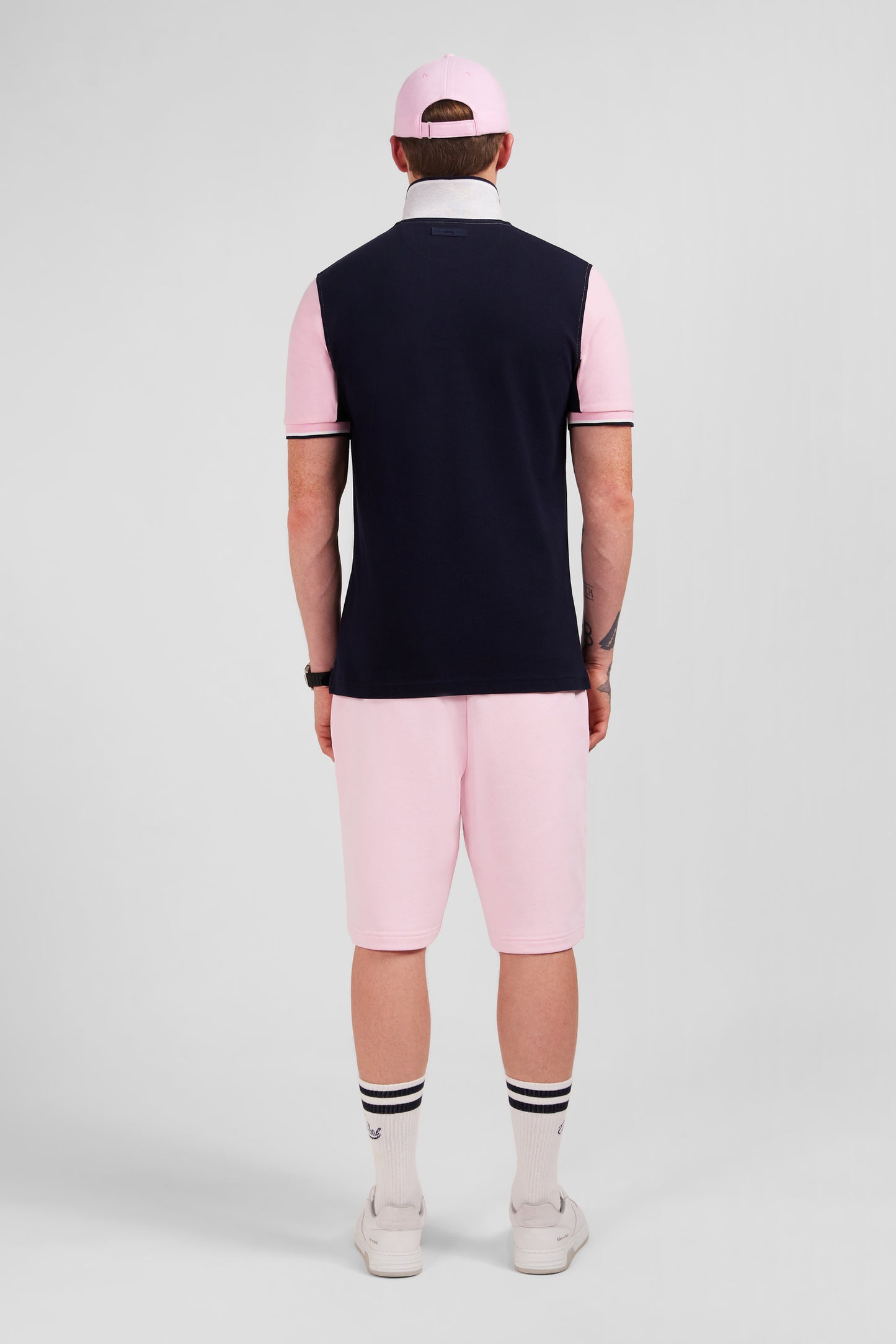 Polo colorblock rose à manches courtes