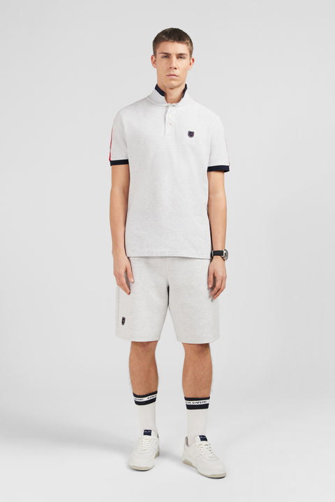 Grey marled short-sleeved polo shirt - Image 1