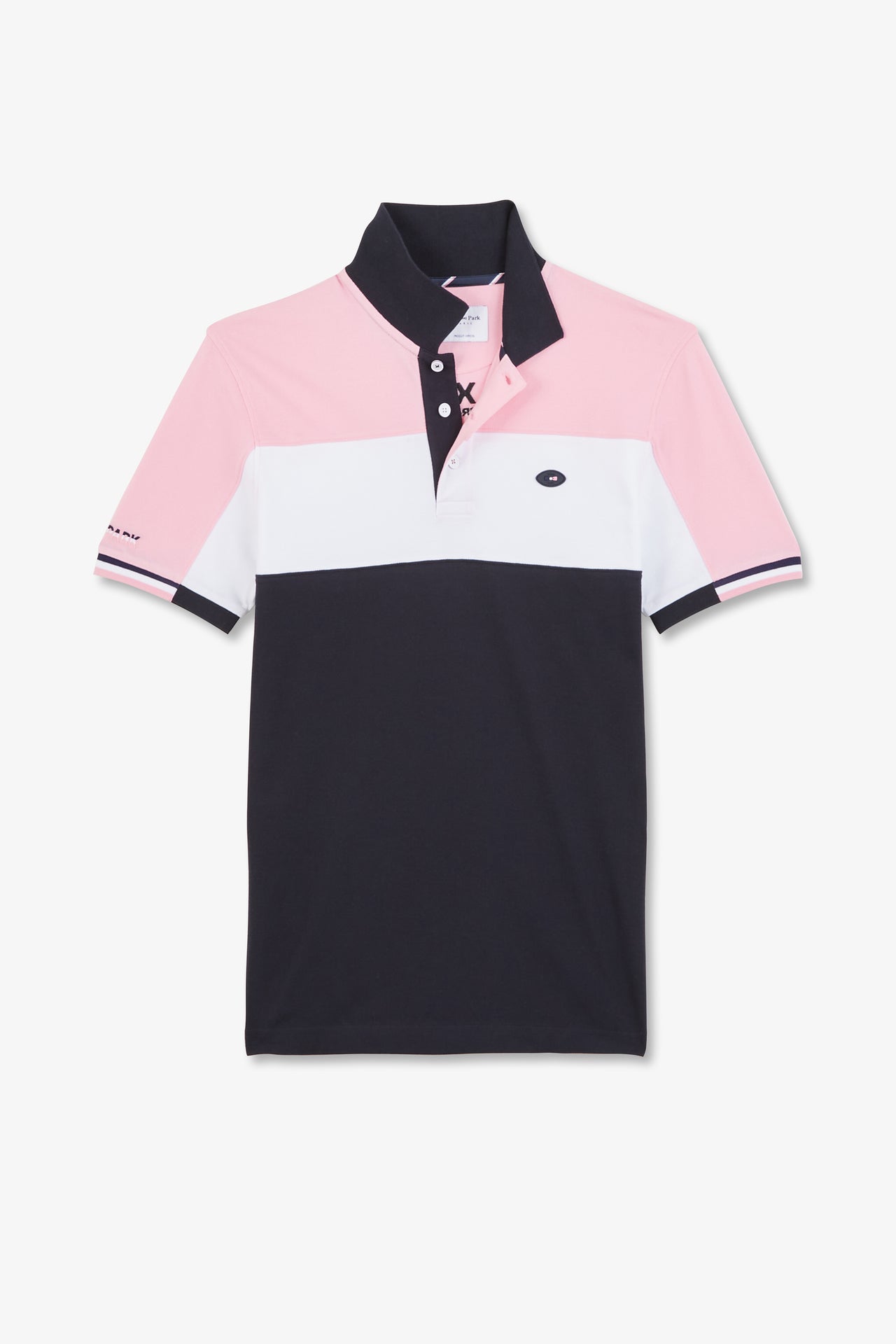 Polo colorblock rose en coton piqué à broderie XV de France