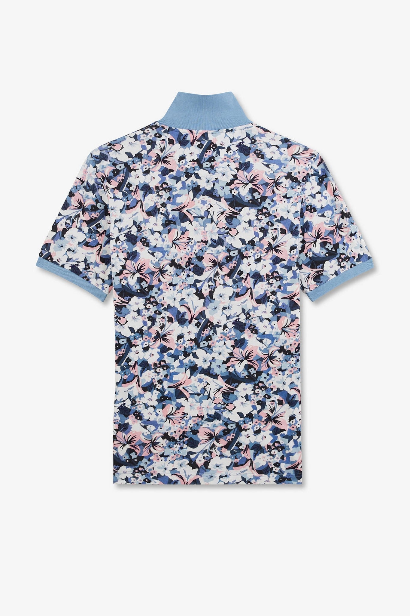 Polo bleu clair imprimé fleurs à manches courtes