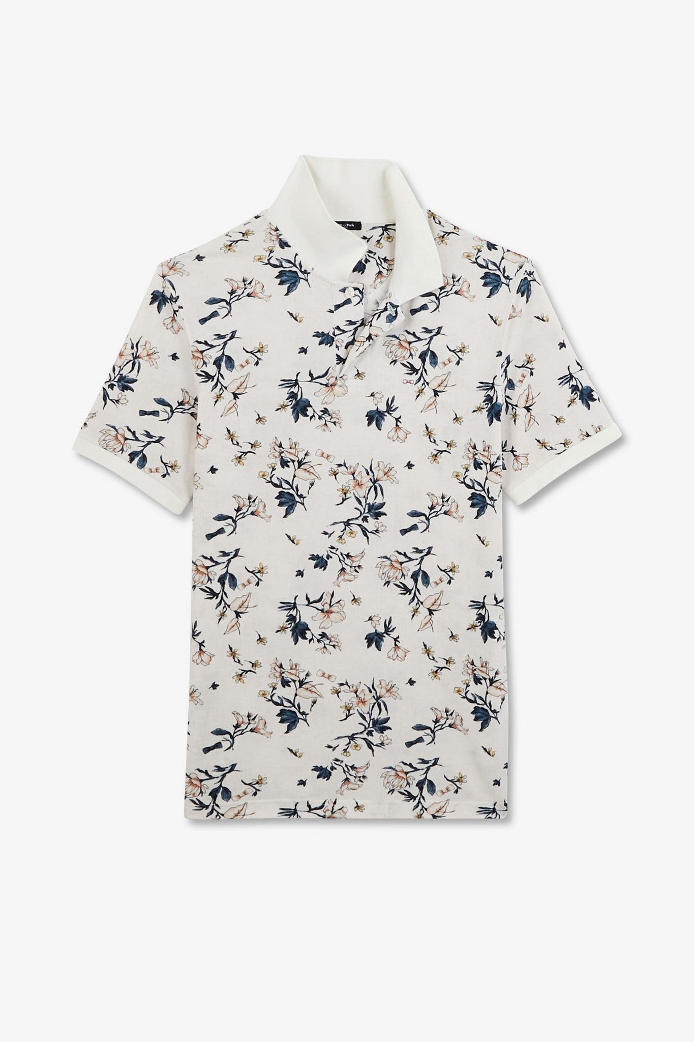 Polo blanc imprimé exclusif fleuri