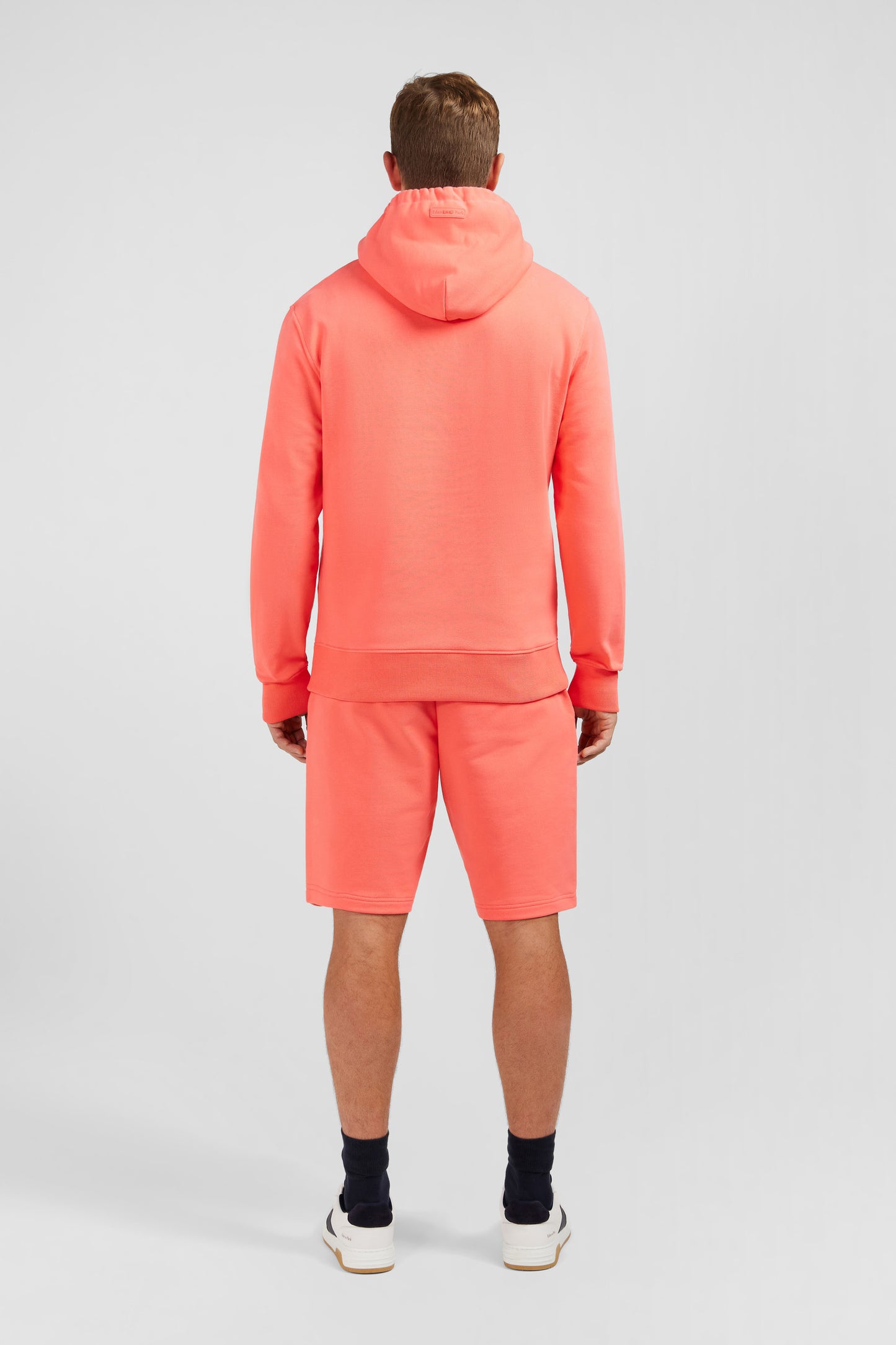 Sweat rose saumon uni à capuche