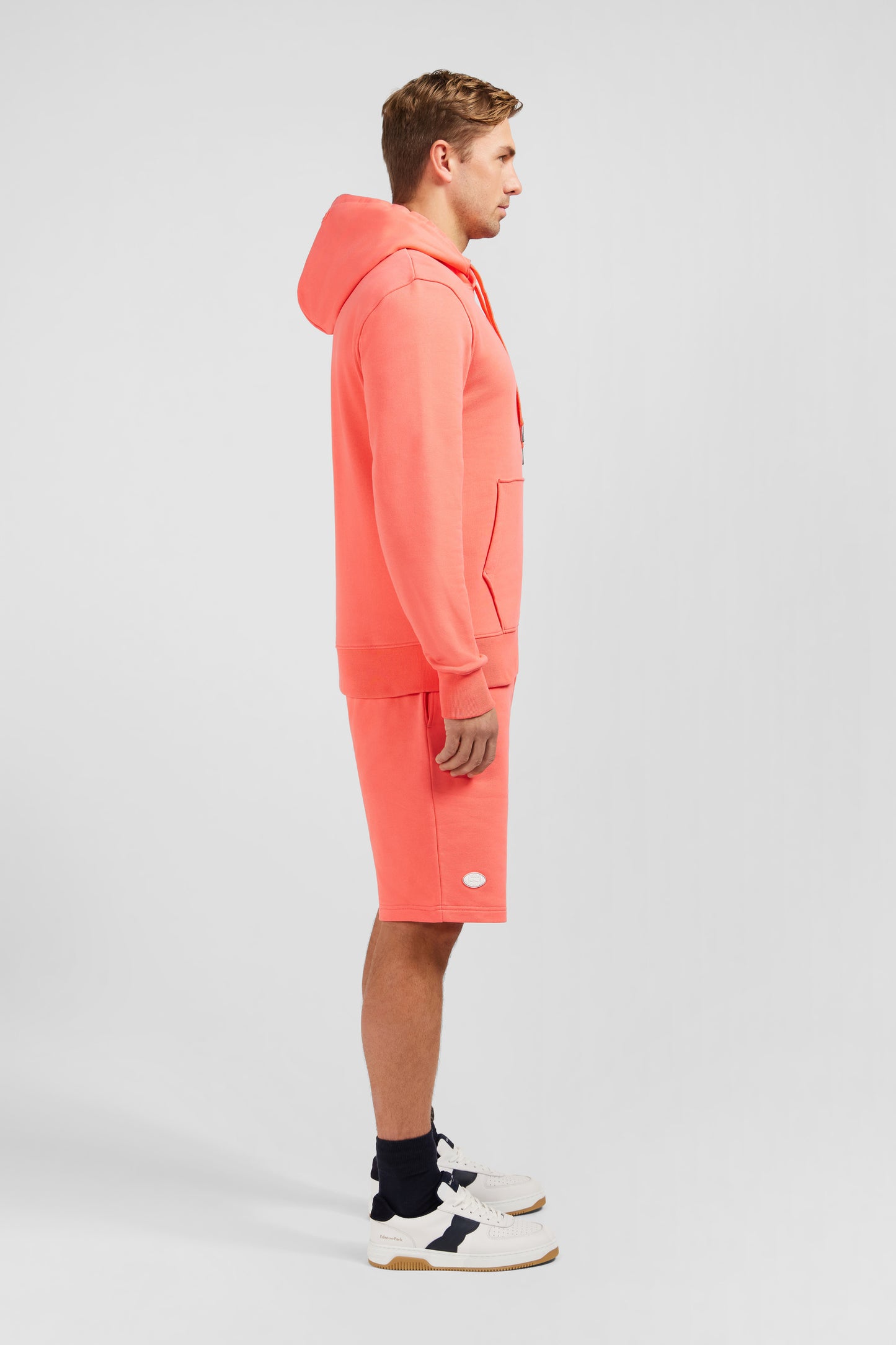 Sweat rose saumon uni à capuche