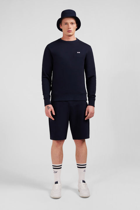 Sweatshirt à col rond en molleton marine emblème nœud papillon - Image 1