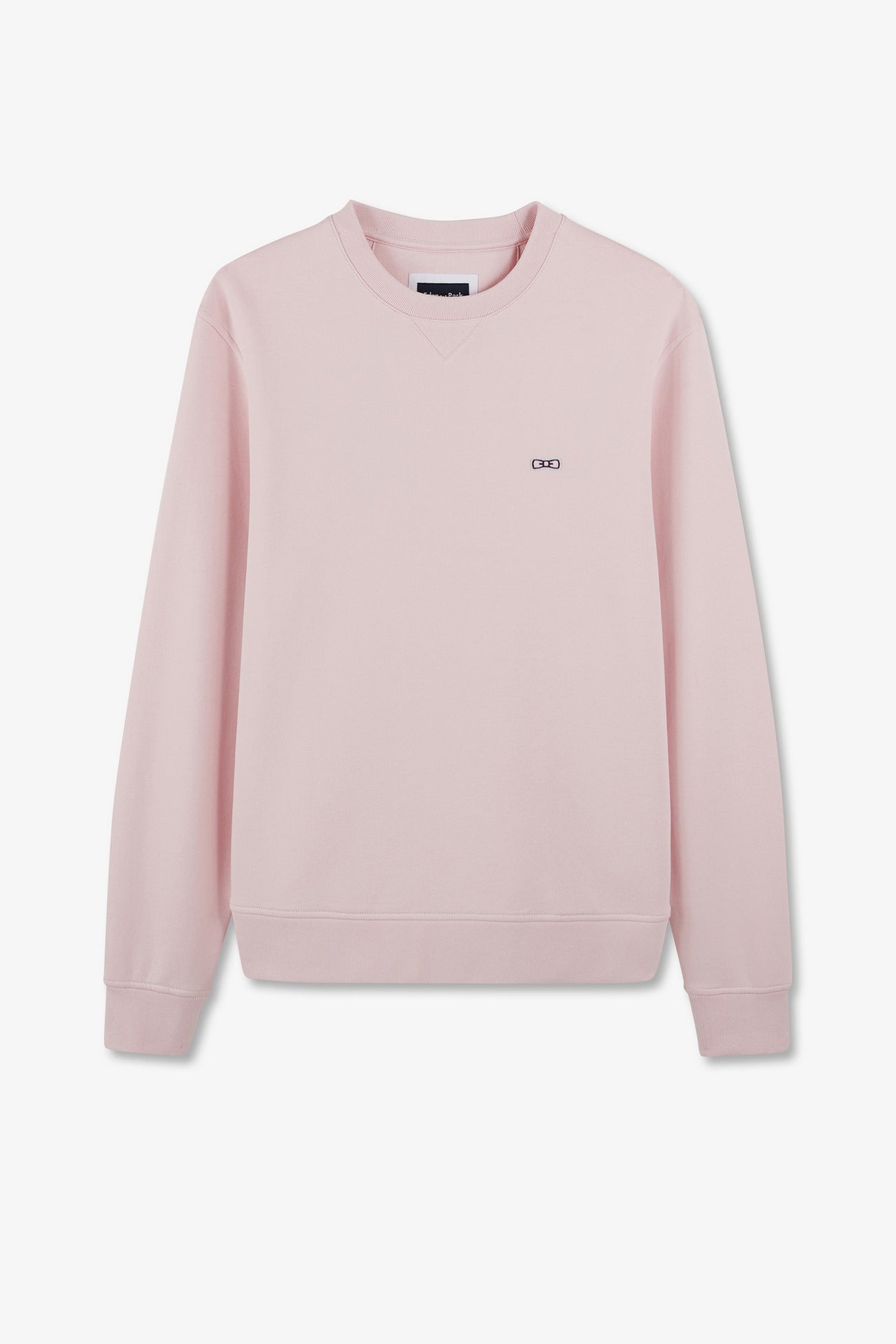 Pink fleece round-neck sweatshirt with bow tie embroidery