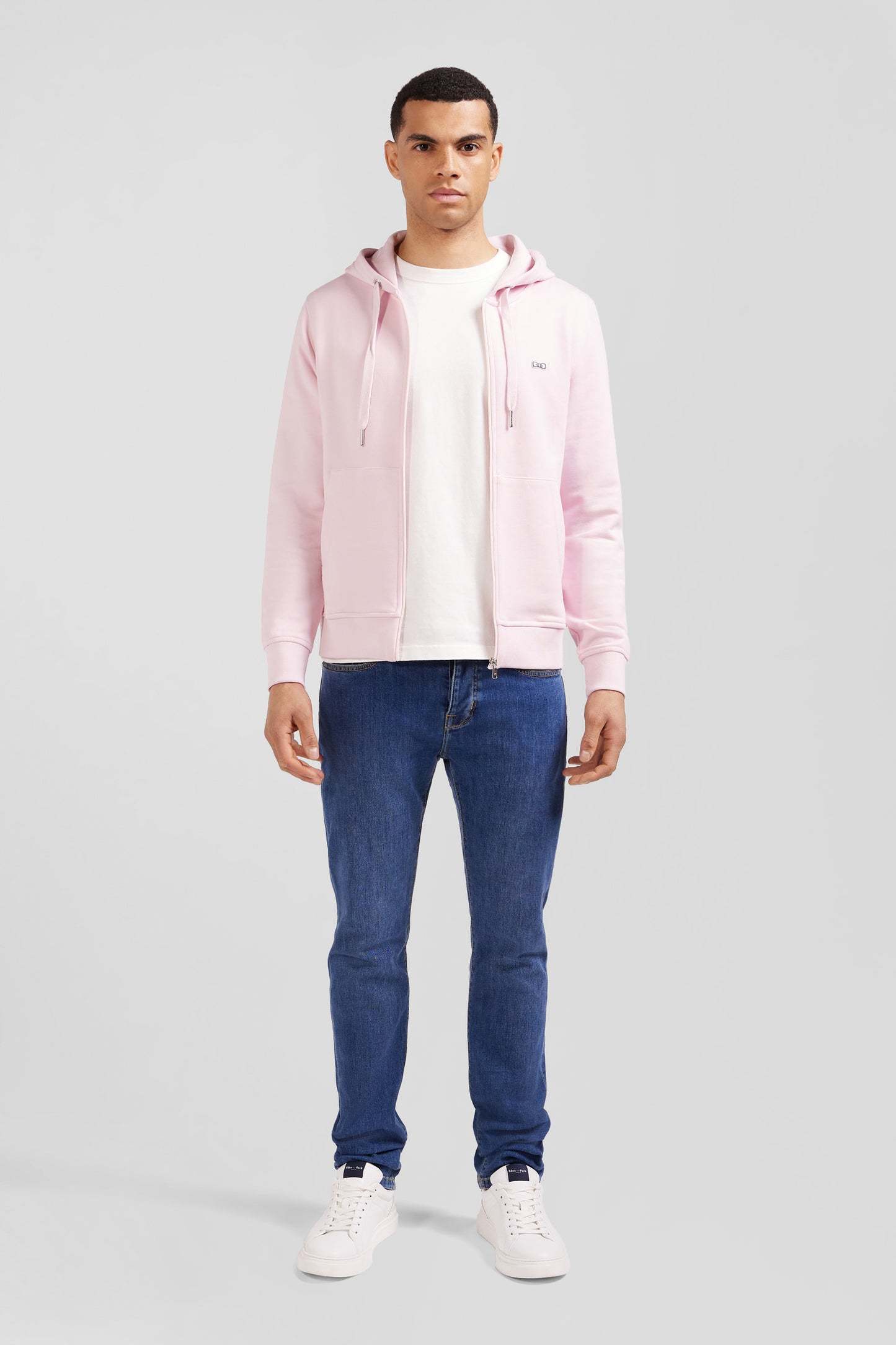 Pink fleece zipped hoodie with bow tie embroidery