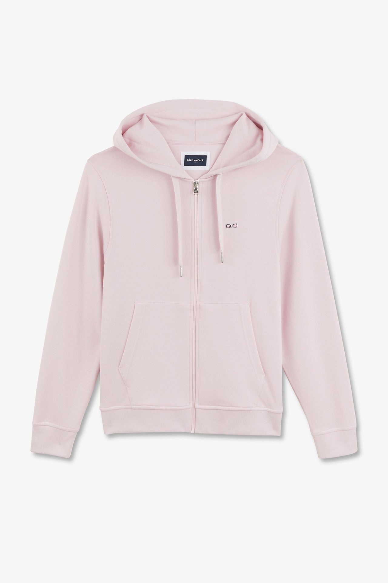 Pink fleece zipped hoodie with bow tie embroidery