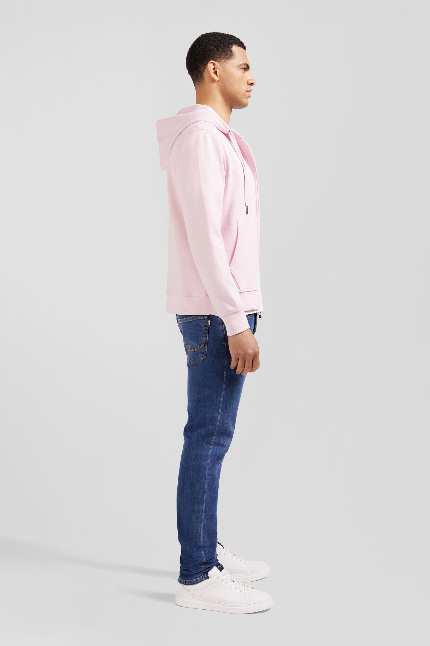 Pink fleece zipped hoodie with bow tie embroidery