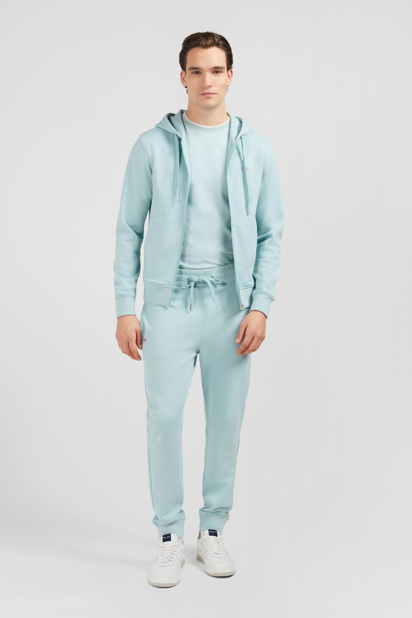 Green fleece zipped hoodie with bow tie embroidery