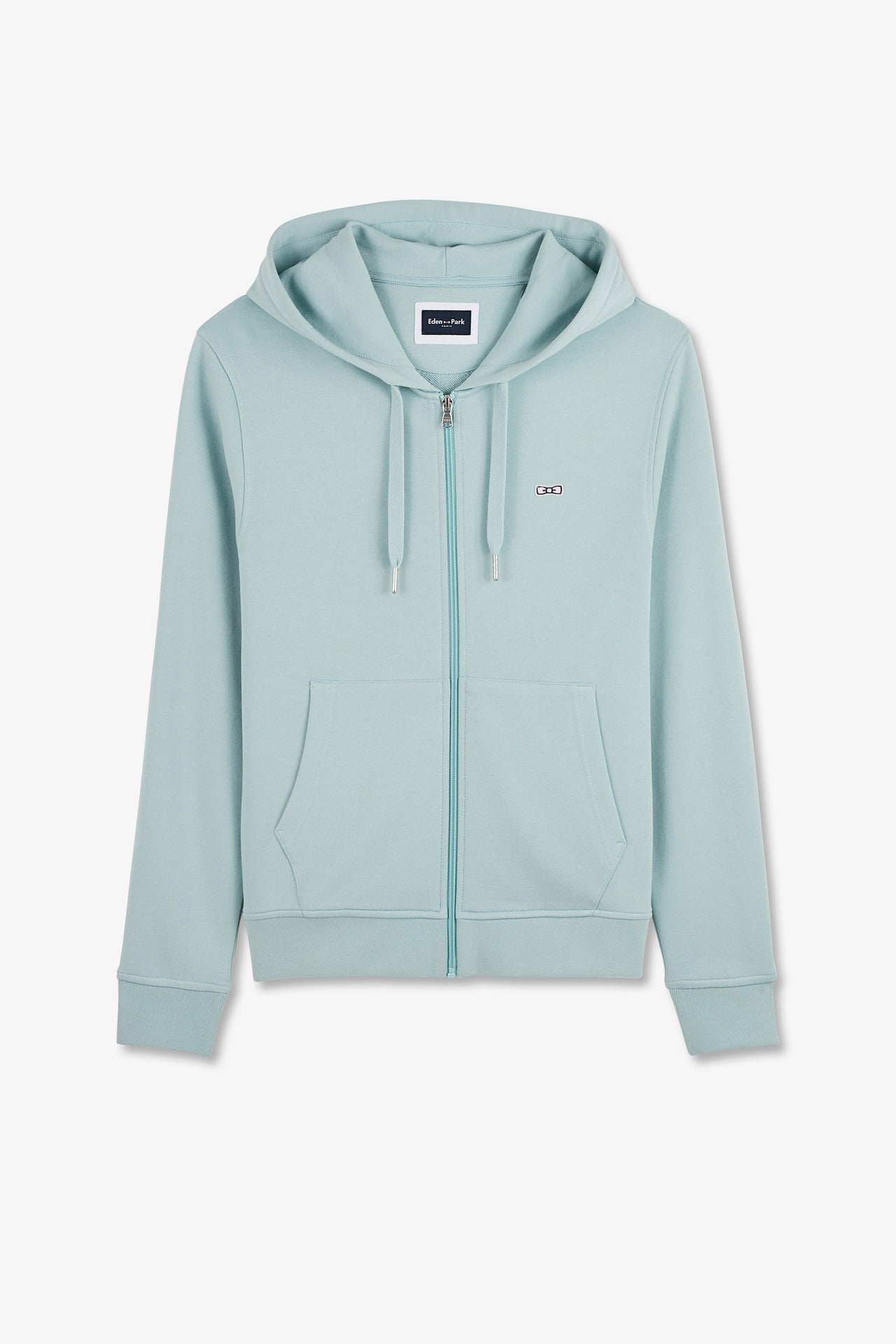 Green fleece zipped hoodie with bow tie embroidery