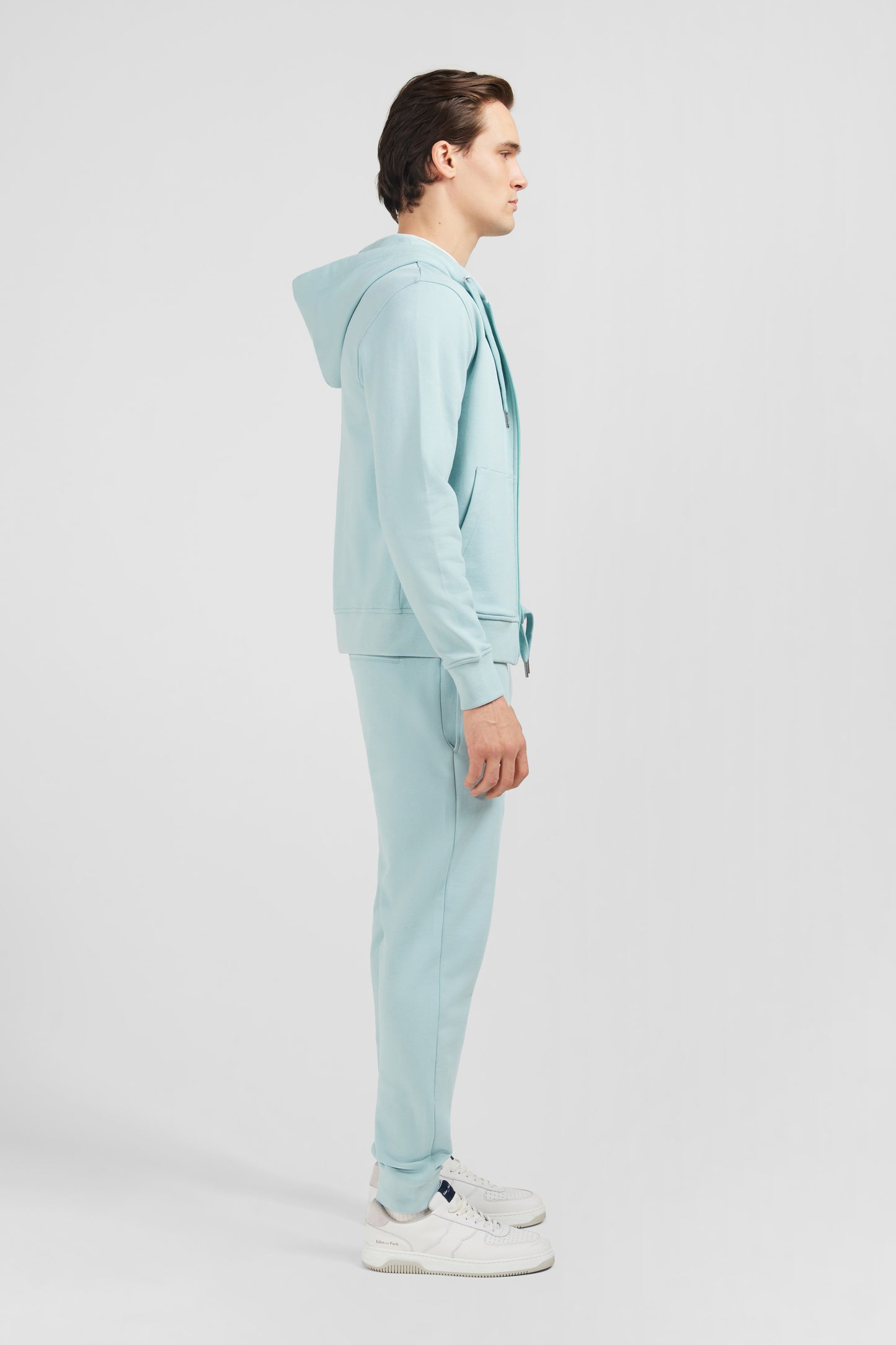 Green fleece zipped hoodie with bow tie embroidery