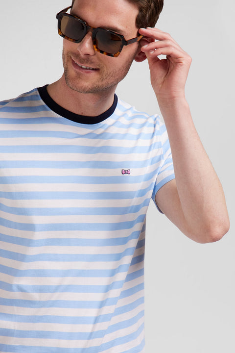Blue striped short-sleeved T-shirt in Pima cotton - Image 3