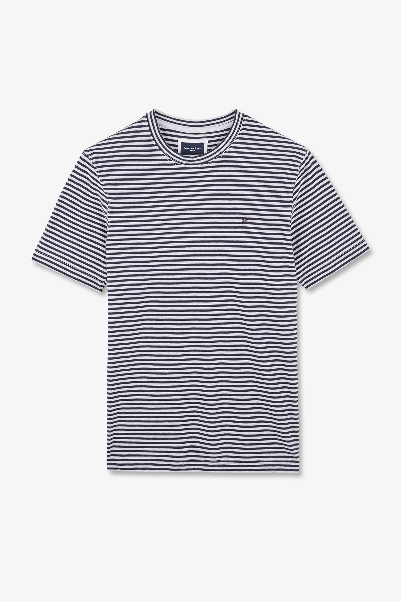 Navy blue short-sleeved striped T-shirt