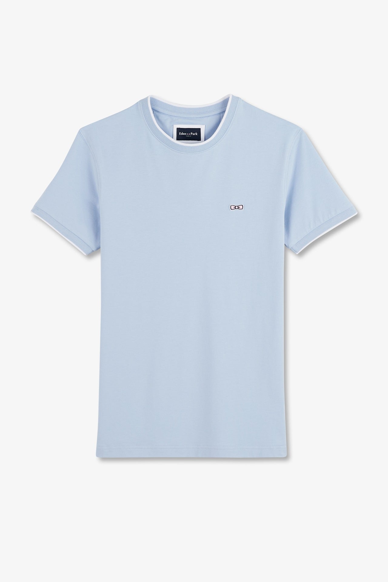 Plain blue short-sleeved T-shirt in stretch cotton