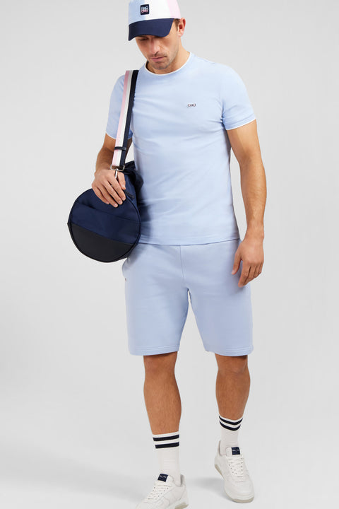 Plain blue short-sleeved T-shirt in stretch cotton - Image 3