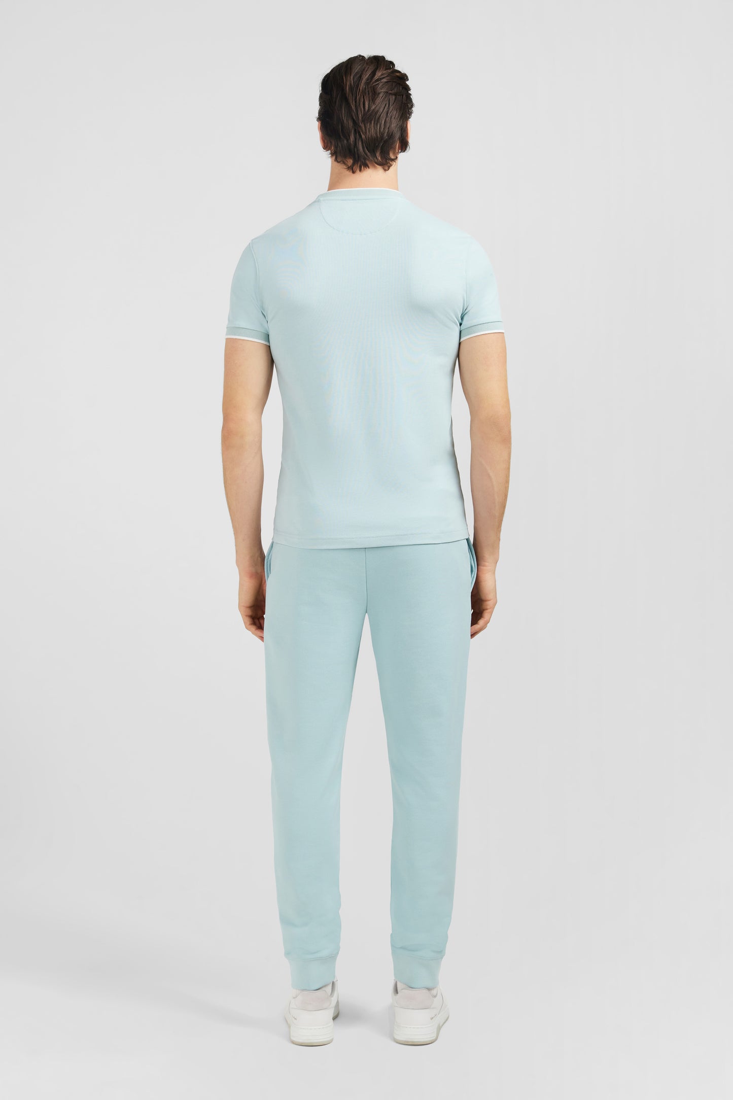 Plain green short-sleeved T-shirt in stretch cotton
