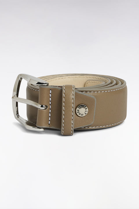 Beige smooth leather belt with white stitching - Image 1