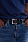Navy smooth leather belt with double loops