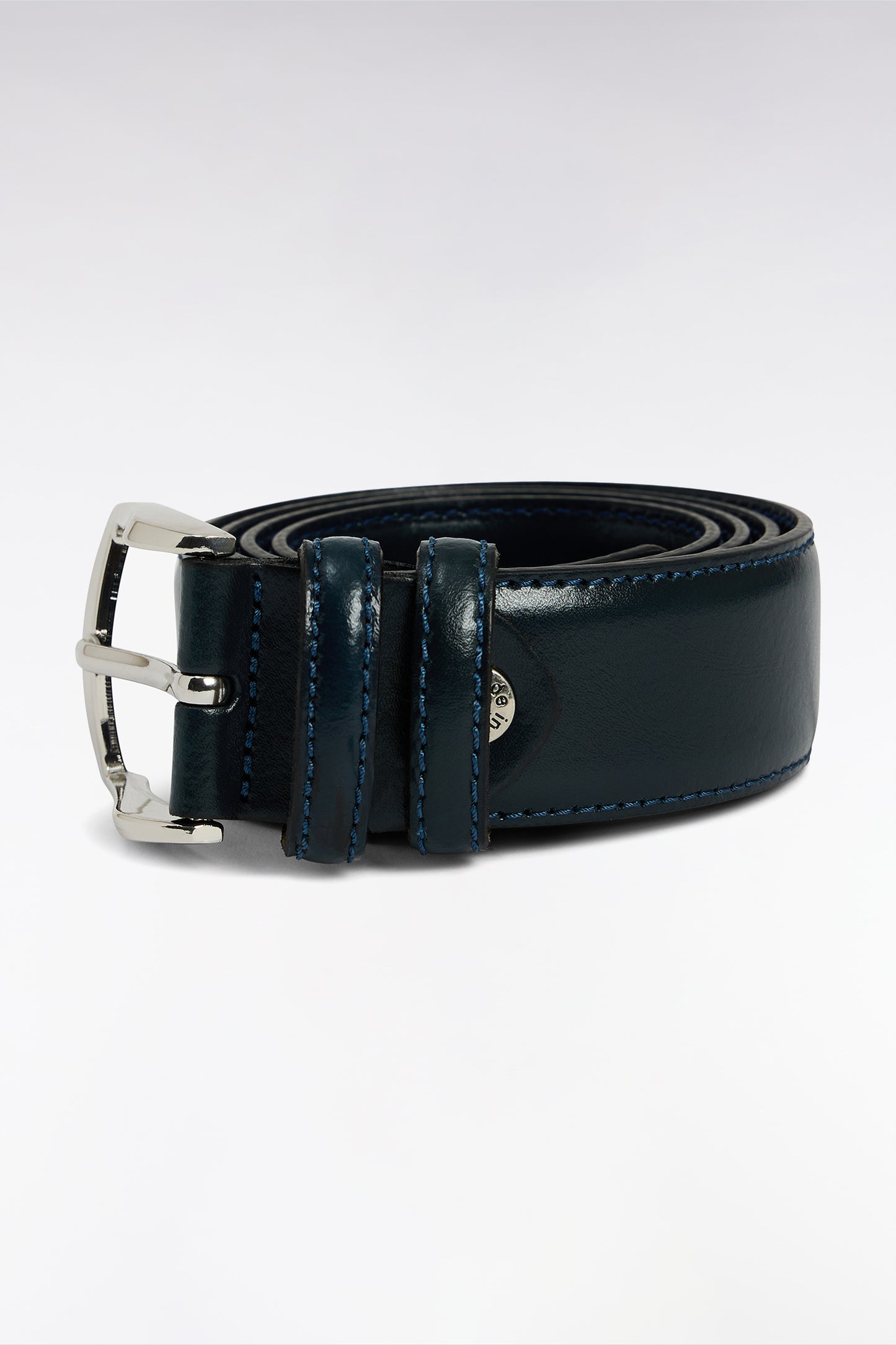 Navy smooth leather belt with double loops