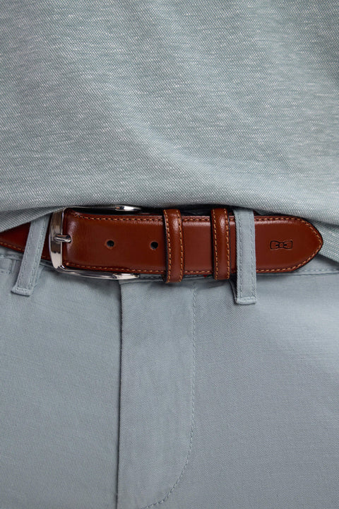Brown smooth leather belt with double loops - Image 2