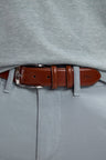 Brown smooth leather belt with double loops