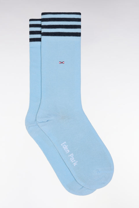 Chaussettes en coton stretch mélangé bleu foncé à bordures cerclées - Image 1