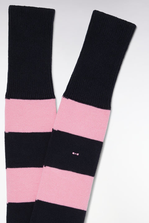 Chaussettes de rugby montantes cerclées roses et marine - Image 2