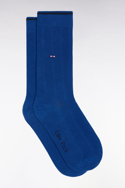 Stretch cotton blend socks with blue vertical stripes - Image 1