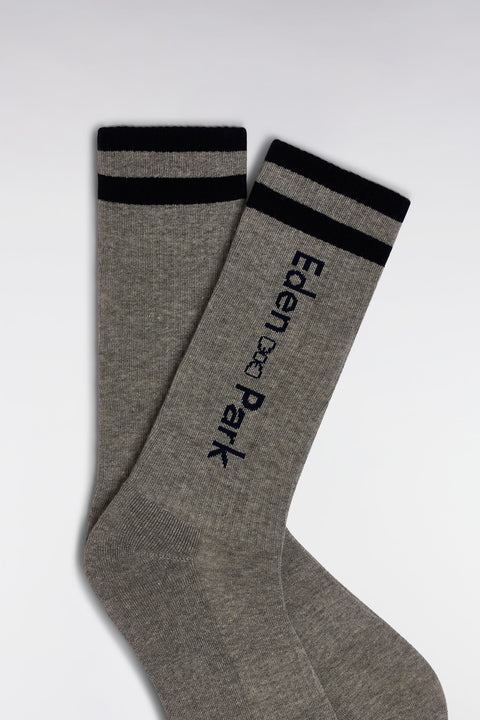 Grey stretch cotton-blend socks with Eden Park jacquard - Image 1