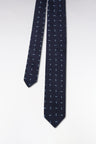 Navy silk tie with sky bow tie pattern