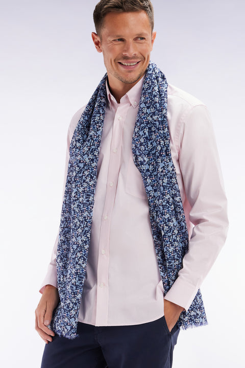 Cotton and silk scarf with blue floral print - Image 1